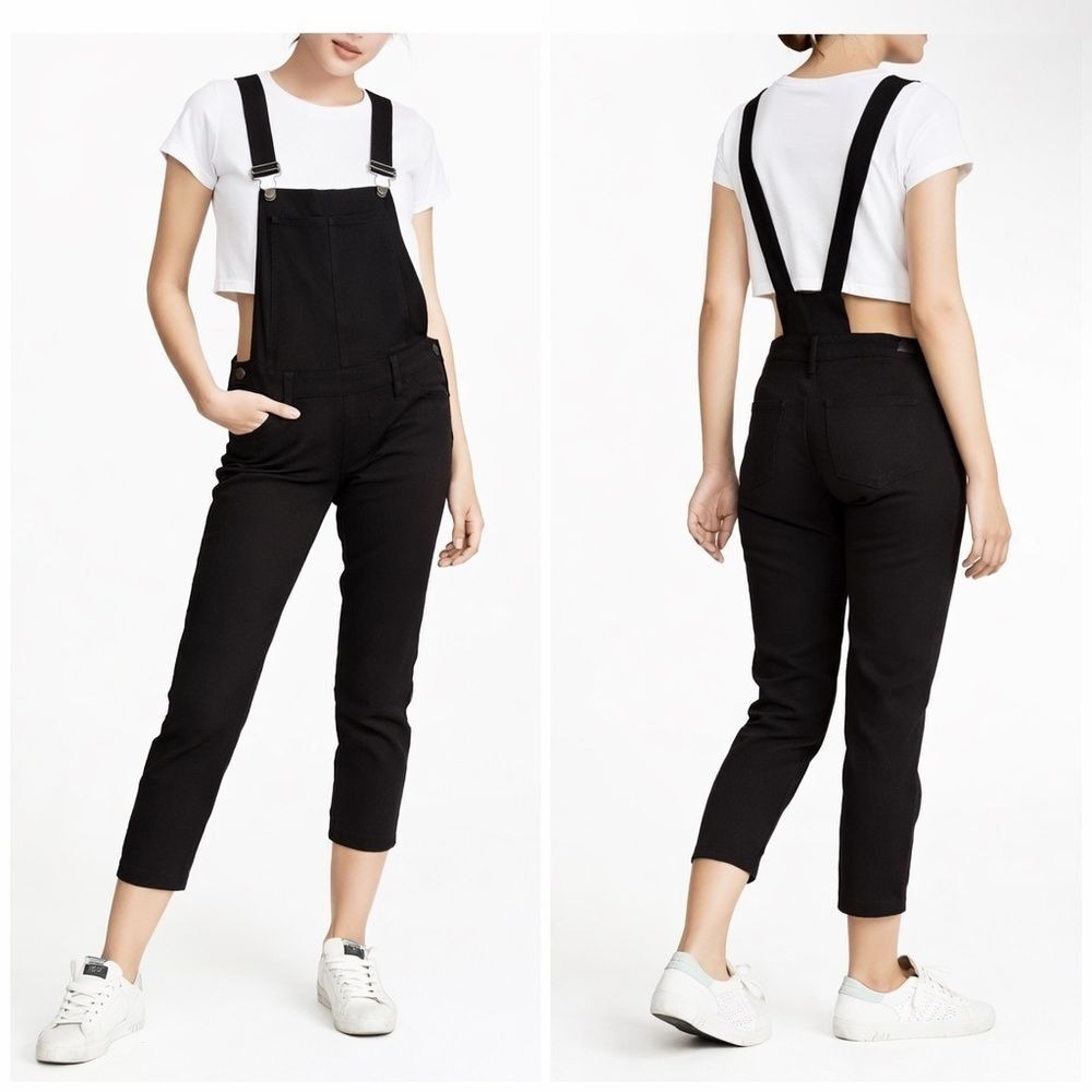 Paige Sierra Overalls Women's 25 Vintage Black Cropped Tapered Denim Modern‎